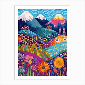 Colorful Landscape With Mountain and Flowers 8 Art Print