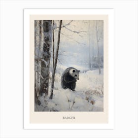 Vintage Winter Animal Painting Poster Badger 1 Art Print