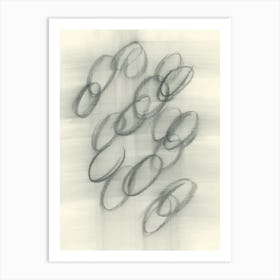 charcoal drawing abstract oval circle shapes grey gray beige hand drawn vintage retro 1 Art Print