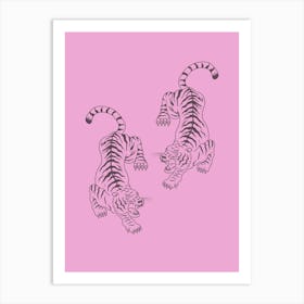 Two Tigers On Pink Background 1 Art Print