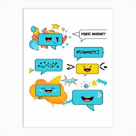 Cartoon Motion Lines And Speech Bubbles Hand Drawn Set Executing Character Movements And Dialogues (2) Art Print