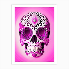 Skull With Mandala Patterns 3 Pink Mexican Art Print