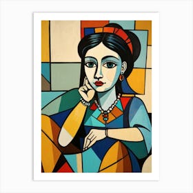 Woman In A Blue Dress Art Print