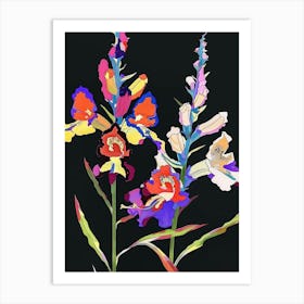 Neon Flowers On Black Snapdragon 3 Art Print