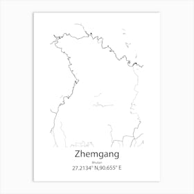 Zhemgang,Bhutan Minimalist Map Art Print