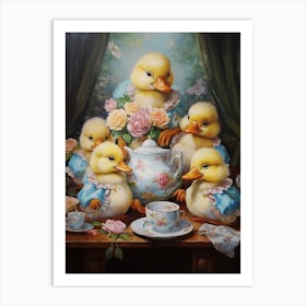 Ducklings At A Traditional Afternoon Tea 2 Art Print