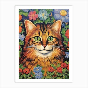 Psychedelic Cat With Flowers, Louis Wain 2 Art Print