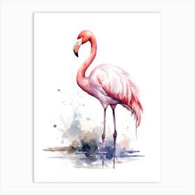 Pink Flamingo Watercolour In Autumn Colours 2 Art Print
