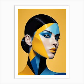 Geometric Woman Portrait Pop Art Fashion Yellow (4) Art Print