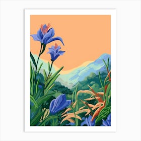 Boho Wildflower Painting Fringed Gentian 2 Art Print