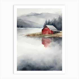 Red Barn By The Lake Art Print