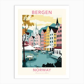 Bergen, Norway, Flat Pastels Tones Illustration 2 Poster Art Print