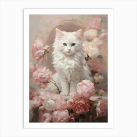 Cat With Blush Pink Flowers Rococo Style 5 Art Print