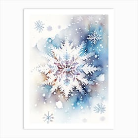 Winter Snowflake Pattern, Snowflakes, Storybook Watercolours 4 Art Print