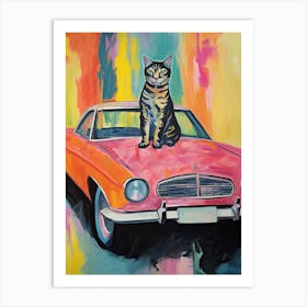 Buick Riviera Vintage Car With A Cat, Matisse Style Painting 1 Art Print