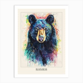 Black Bear Colourful Watercolour 1 Poster Art Print