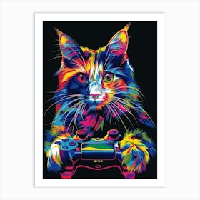 Cat Playing Video Game Art Print