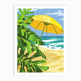 Yellow Umbrella On The Beach Art Print