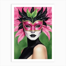 A Woman In A Carnival Mask, Pink And Black (40) Art Print