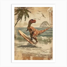 Vintage Dimorphodon Dinosaur On A Surf Board 2 Art Print