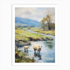 Impressionism Style Sheep By The Lake In The Highlands 3 Art Print