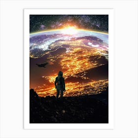 Astronaut Look The City Earth Life Art Print