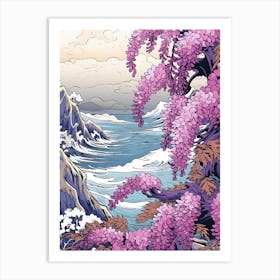 Great Wave With Wisteria Flower Drawing In The Style Of Ukiyo E 1 Art Print