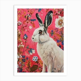 Floral Animal Painting Arctic Hare 4 Art Print