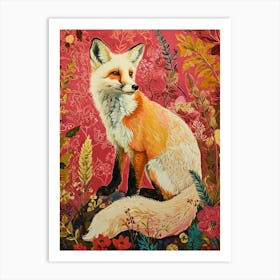 Floral Animal Painting Arctic Fox 4 Art Print