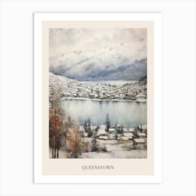 Vintage Winter Painting Poster Queenstown New Zealand 1 Art Print