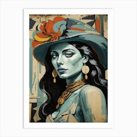 Lady In Blue Hat Art Print