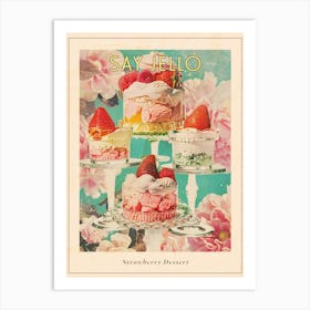 Retro Layered Strawberry Dessert Collage 4 Poster Art Print
