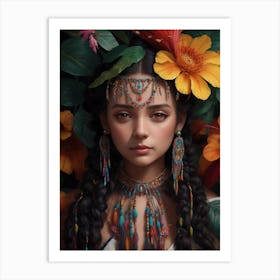 Girl With Flowers Art Print