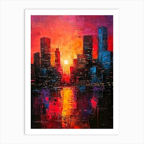 Abstract Cityscape At Sunset – Vibrant Modern Urban Skyline Art Print Art Print