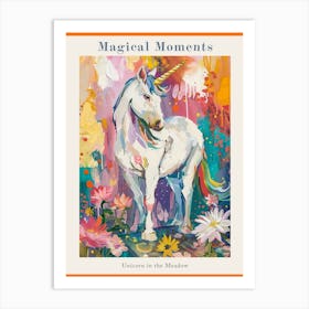 Floral Folky Unicorn In The Meadow 3 Poster Art Print