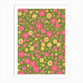 Cypress 2 Repeat Retro Flower Art Print