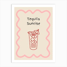 Tequila Sunrise Doodle Poster Pink & Red Art Print