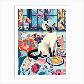 Tea Time With A Siamese Cat 4 Art Print