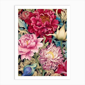 Peonies On A Black Background Art Print