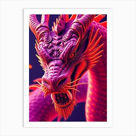 Chinese Dragon in Pink and Red Neon Art Print