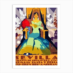 Seville Festival, Woman With Pigeons Art Print