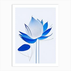 Blue Lotus Abstract Line Drawing 3 Art Print