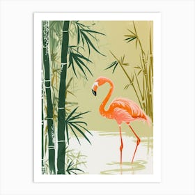 Lesser Flamingo And Bamboo Minimalist Illustration 4 Art Print