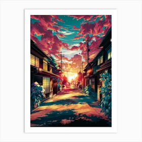 Lofi Canvas Art: Vibrant Anime & Sunset Cityscape, Perfect for Urban Aesthetic Room Decor, Manga Lover Gift Art Print