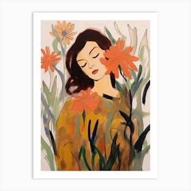 Woman With Autumnal Flowers Kangaroo Paw 2 Art Print