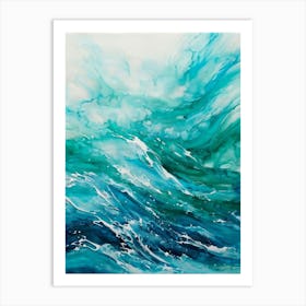 Abstract Turquoise Waves Envelop The Canvas Evoke Fresh Nautical Texture Churning Frothy Crests (1) 2 Art Print