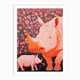 Two Abstract Pink & Orange Rhinos 1 Art Print