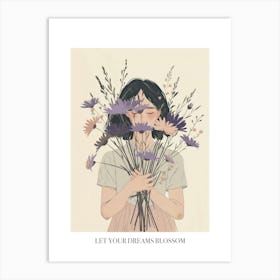 Let Your Dreams Blossom Poster Spring Girl With Purple Flowers 2 Art Print