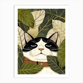 Cat With Leaves 11 Art Print