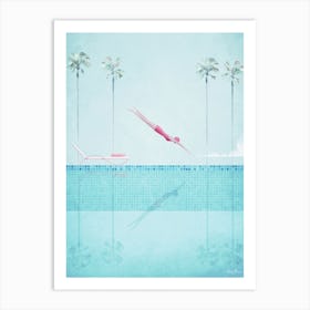 Swimming Pool, Girl Diving Into The Water Art Print